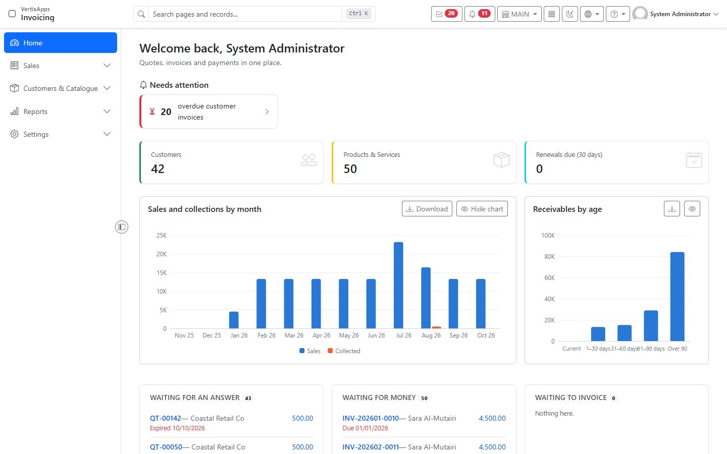 Screenshot of Invoicing