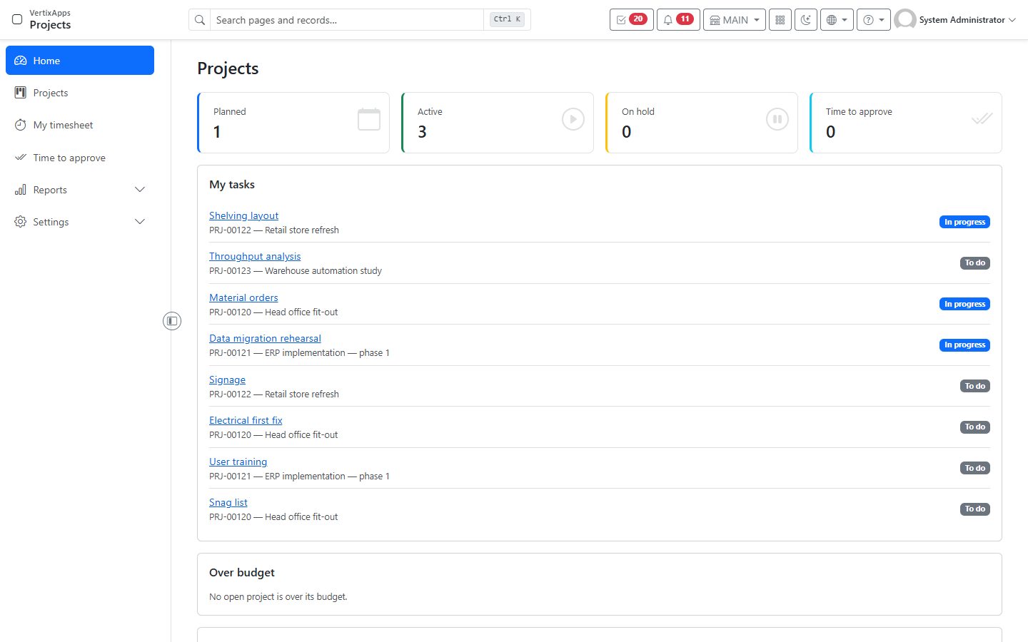 Screenshot of Projects
